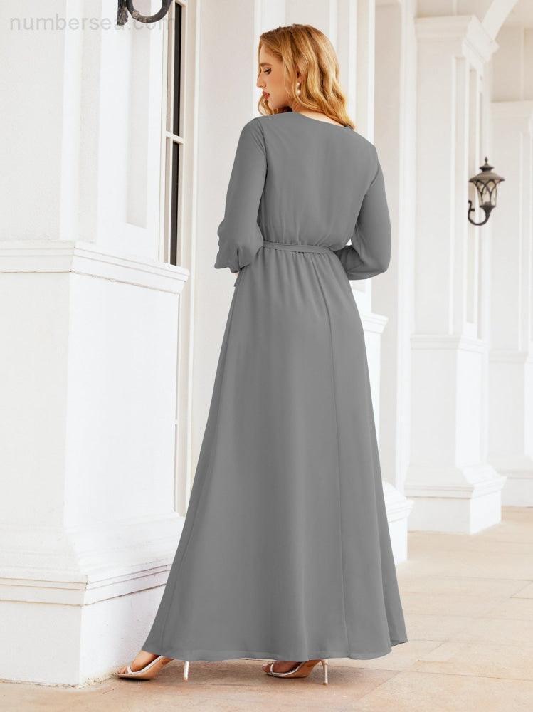 Numbersea Women's Chiffon Bridesmaid Dress A line Long Sleeves Formal Evening Prom Gown for Wedding Guest 28032