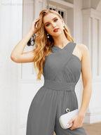 Numbersea Crisscross Neck Jumpsuit Formal Evening Dress Long Bridesmaid Dresses Bell-bottomed Pants 28033