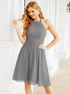 Baoleely Halter Chiffon Bridesmaid Dresses Short Sleeveless Formal Party Dress Open Back 28023