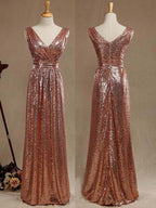 Numbersea Sheath Column Rose Gold Sequin Bridesmaid Dress Sheath Column V-neck Evening dress