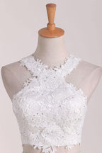 Two-Piece Scoop Homecoming Dresses A Line Satin With Applique