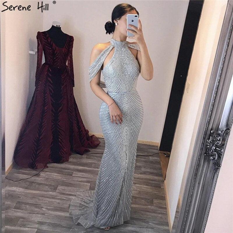 On Sale no return no  Fashion  New Mermaid Evening Dresses Luxury Beading Sequined Sleeveless Formal Evening Gowns Real Photo LA6557