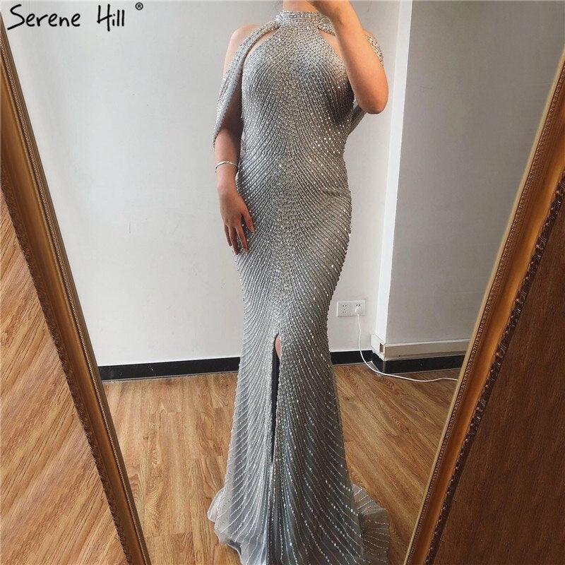 On Sale no return no  Fashion  New Mermaid Evening Dresses Luxury Beading Sequined Sleeveless Formal Evening Gowns Real Photo LA6557