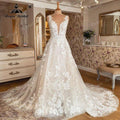 Robe Mariee Sleeveless V Neck Wedding Dress Lace Applique Blush Pink Backless Bridal Gown robe de soirée de mariage Elegant