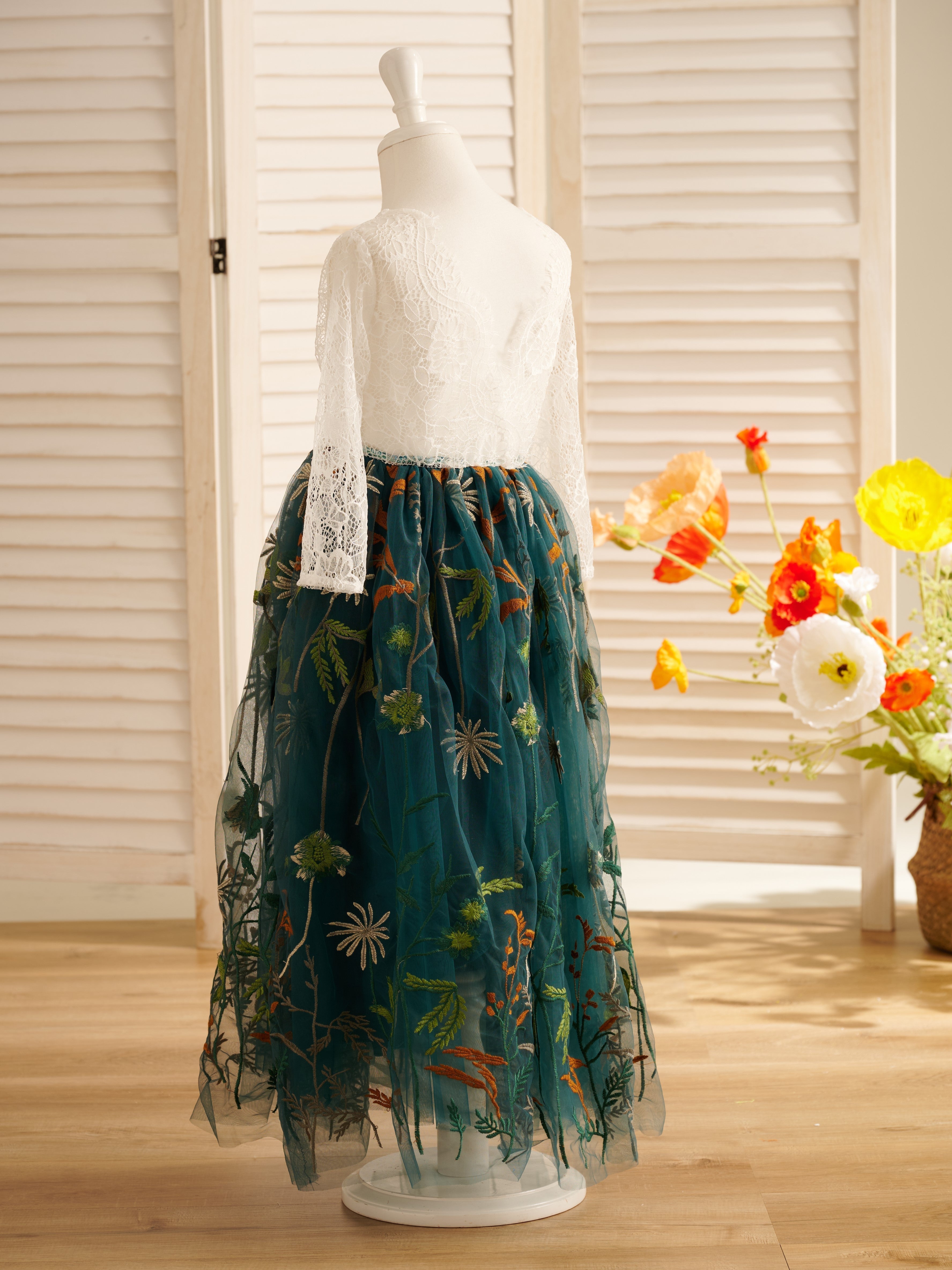 Tulle A-Line Full-Length Garden Boho Flower Girl Dress
