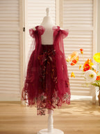 Burnt Orange Lace Tulle Embroidered Toddler Knee Length Flower Girl Dress
