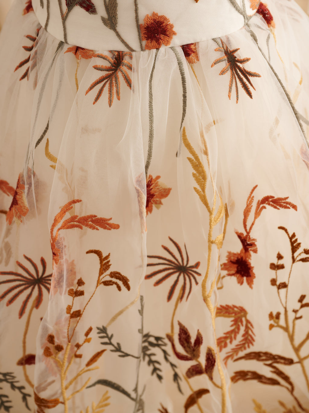 Burnt Orange Lace Tulle Embroidered Toddler Knee Length Flower Girl Dress