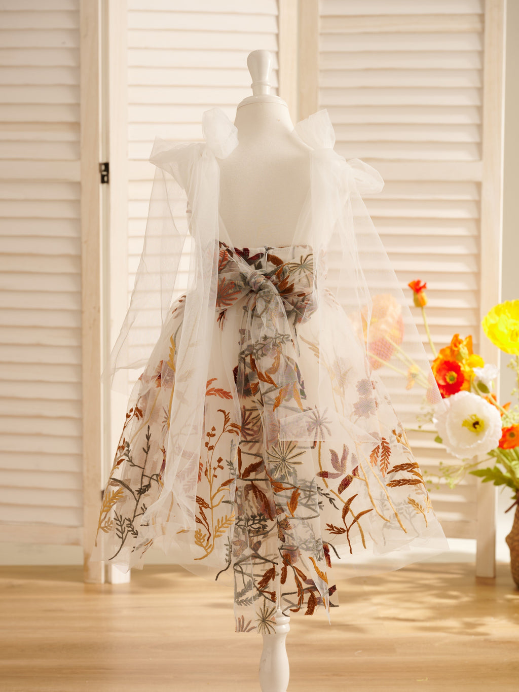 Burnt Orange Lace Tulle Embroidered Toddler Knee Length Flower Girl Dress
