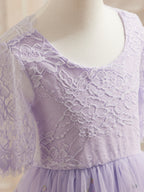 Sage Scoop Neck Cloth Surface and Tulle Flower Girl Dress (2003227581)