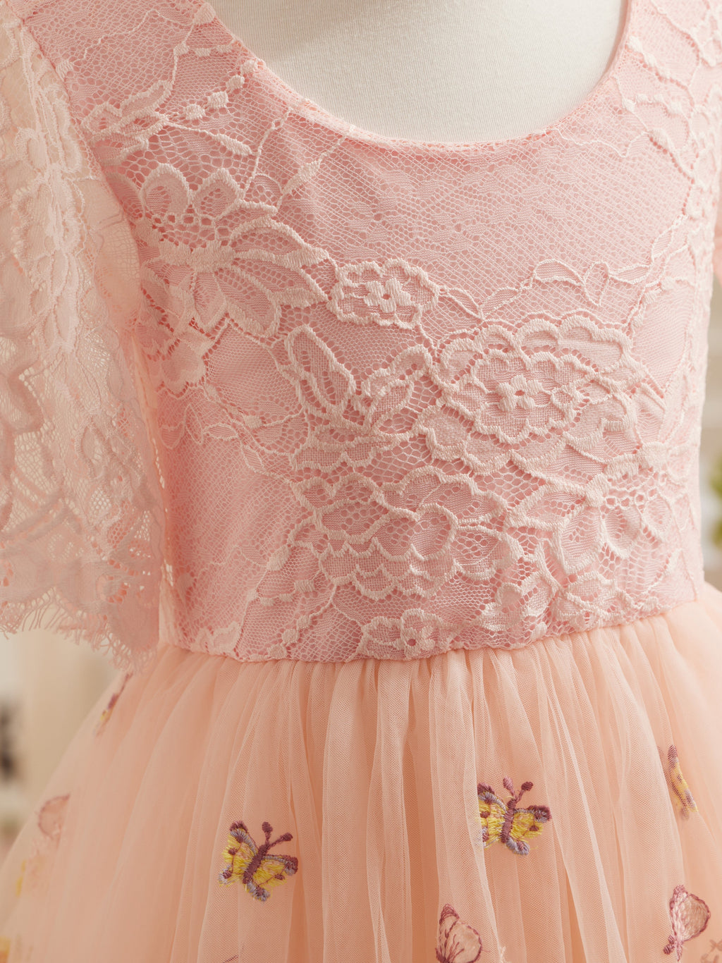 Sage Scoop Neck Cloth Surface and Tulle Flower Girl Dress (2003227581)