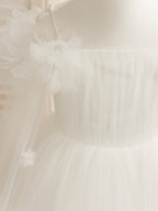 Ball-Gown/Princess Satin Tulle Tea-length Ivory Flower Girl Dress