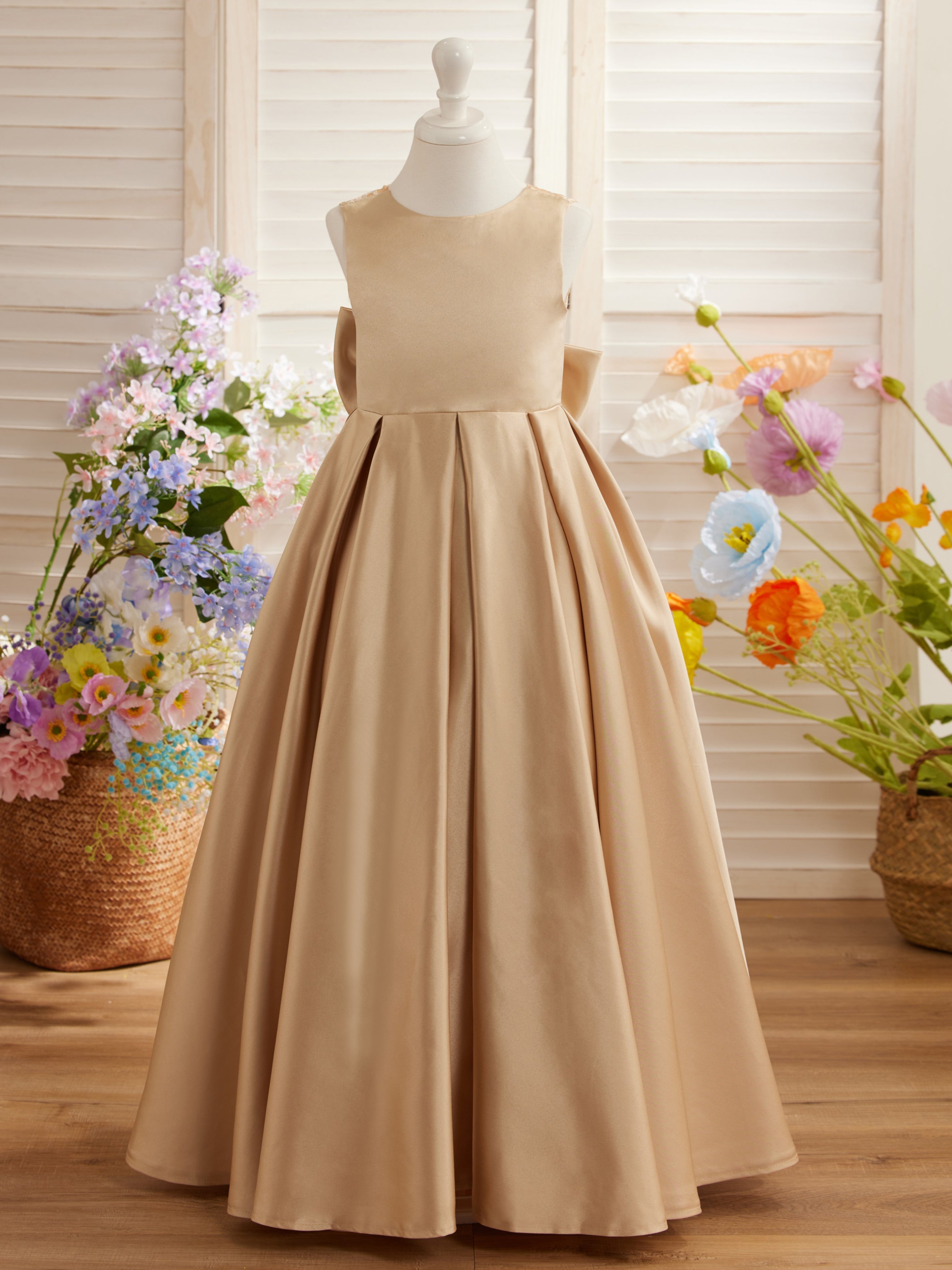 A-line Lace Satin Floor-length First Communion Flower Girl Dress