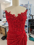 Numbersea Elegant & Luxurious V-Neck Sleeveless Sequins Side Slit Sheath Evening Party Prom Dress