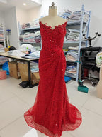 Numbersea Elegant & Luxurious V-Neck Sleeveless Sequins Side Slit Sheath Evening Party Prom Dress
