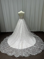 NumberSea Tulle A-line V-neck Spaghetti Straps Lace Appliques Wedding Dresses, MW863