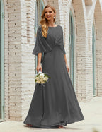 Sunnderly  Bridesmaid Dress Women Long Sleeve V-Neck Chiffon Formal Wedding Party Dress SY28018