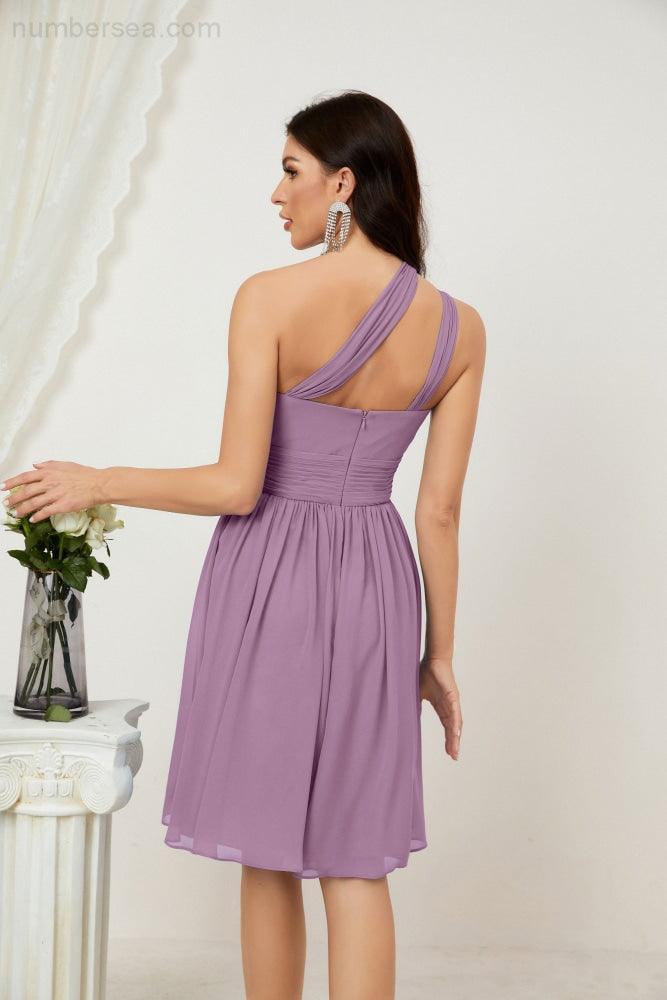 Baoleely Women Chiffon Short One Shoulder Bridesmaid Dress Formal Dresses for Party Homecoming 2804