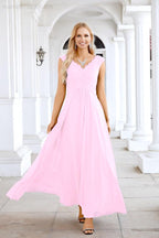 Ladies Chiffon V Neck Sleeveless Floor Length Bridesmaid Evening Dress Wedding Party Evening Dress 28126