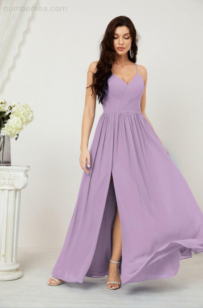 Baoleely  Neck Bridesmaid Dresses Chiffon Long Spaghetti A-line Formal Prom Gown for Wedding Party Evening 2801