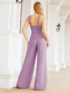 Numbersea Crisscross Neck Jumpsuit Formal Evening Dress Long Bridesmaid Dresses Bell-bottomed Pants 28033
