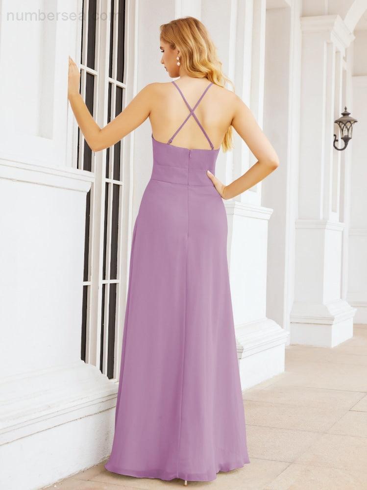 Numbersea Halter Bridesmaid Dresses with Pockets Sleeveless Formal Evening Party Prom Gowns  28055