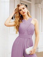 Numbersea Crisscross Neck Jumpsuit Formal Evening Dress Long Bridesmaid Dresses Bell-bottomed Pants 28033