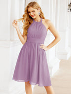 Baoleely Halter Chiffon Bridesmaid Dresses Short Sleeveless Formal Party Dress Open Back 28023