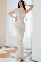 Apricot Beaded Sequin Mermaid Prom Dress