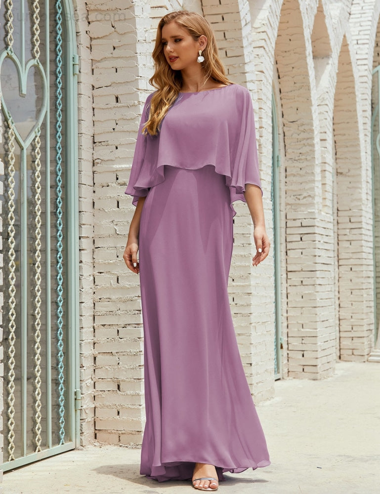 Sunnderly  Bridesmaid Dress Women Long Sleeve V-Neck Chiffon Formal Wedding Party Dress SY28018