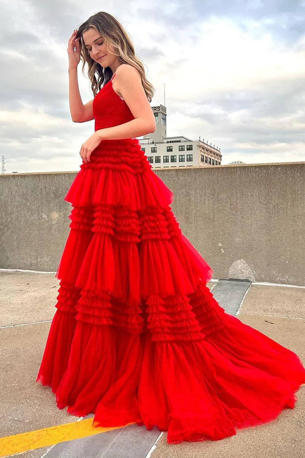 A Line Spaghetti Straps Pink Long Prom Dress with Split