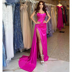 Unique Strapless Pleats High Split Long Prom Party Dress