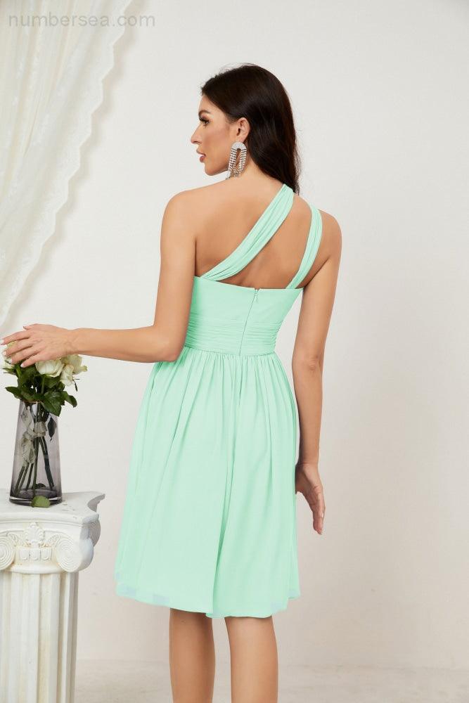 Baoleely Women Chiffon Short One Shoulder Bridesmaid Dress Formal Dresses for Party Homecoming 2804