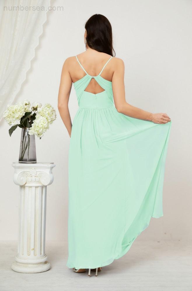 Baoleely  Neck Bridesmaid Dresses Chiffon Long Spaghetti A-line Formal Prom Gown for Wedding Party Evening 2801
