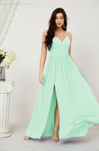 Baoleely  Neck Bridesmaid Dresses Chiffon Long Spaghetti A-line Formal Prom Gown for Wedding Party Evening 2801