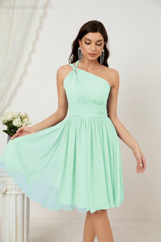 Baoleely Women Chiffon Short One Shoulder Bridesmaid Dress Formal Dresses for Party Homecoming 2804