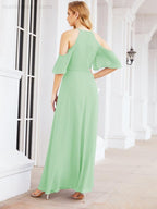 Numbersea Cold Shoulder Bridesmaid Dresses A-Line Long Formal Evening Gowns 28074
