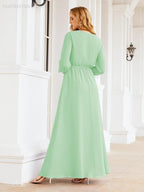 Numbersea Women's Chiffon Bridesmaid Dress A line Long Sleeves Formal Evening Prom Gown for Wedding Guest 28032