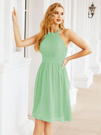 Baoleely Halter Chiffon Bridesmaid Dresses Short Sleeveless Formal Party Dress Open Back 28023