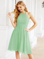 Baoleely Halter Chiffon Bridesmaid Dresses Short Sleeveless Formal Party Dress Open Back 28023