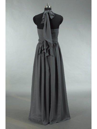 Convertible Dark Grey Chiffon Bridesmaid Dress A-line One Shoulder Halter-neck Strapless Sweetheart