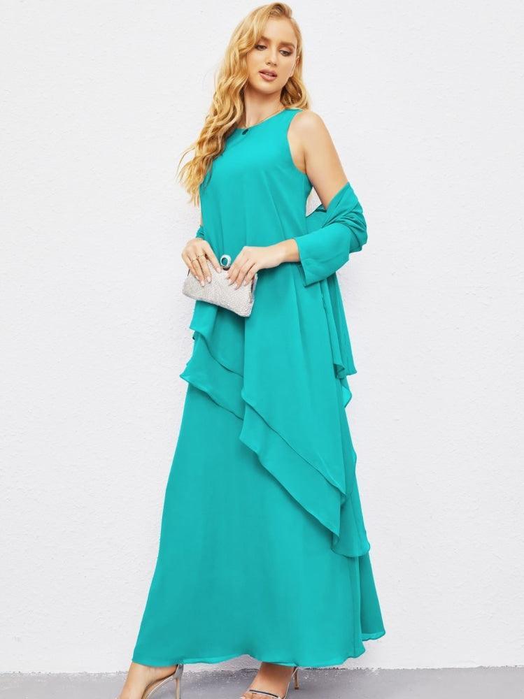 Mother of Bride Dresses with Open Front Lightweight Cardigan Formal Prom Gown  28081