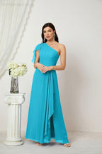 Numbersea  Chiffon Ruffled One Shoulder Long Bridesmaid Dresses A-line Formal Evening Gown Side Split 2809