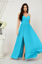 Baoleely  Neck Bridesmaid Dresses Chiffon Long Spaghetti A-line Formal Prom Gown for Wedding Party Evening 2801