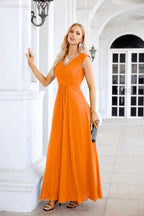 Ladies Chiffon V Neck Sleeveless Floor Length Bridesmaid Evening Dress Wedding Party Evening Dress 28126