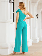 Numbersea Women's One Shoulder Long Jumpsuit Formal Evening Dress Long Bridesmaid Dresses Pants Wedding Party 28034