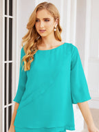 Sunnderly Elegant 2 Piece Mother of The Bride Dress Plus Size Pant Suits Ruffle Layers Sliver Housecoat SY28064