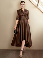Sheath/Column V-Neck Tea-Length Mother of the Bride Dresses