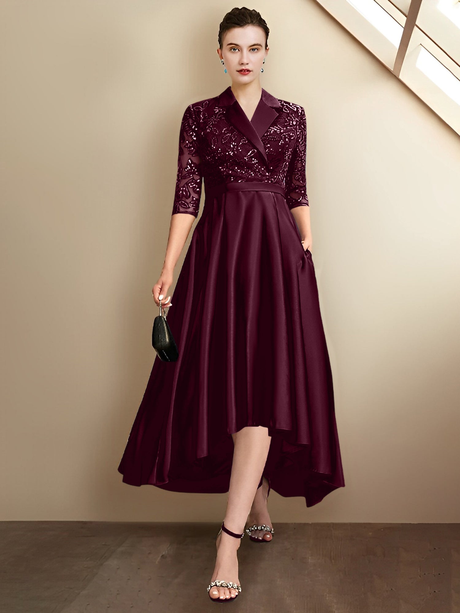 Sheath/Column V-Neck Tea-Length Mother of the Bride Dresses