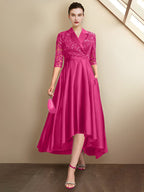 Sheath/Column V-Neck Tea-Length Mother of the Bride Dresses