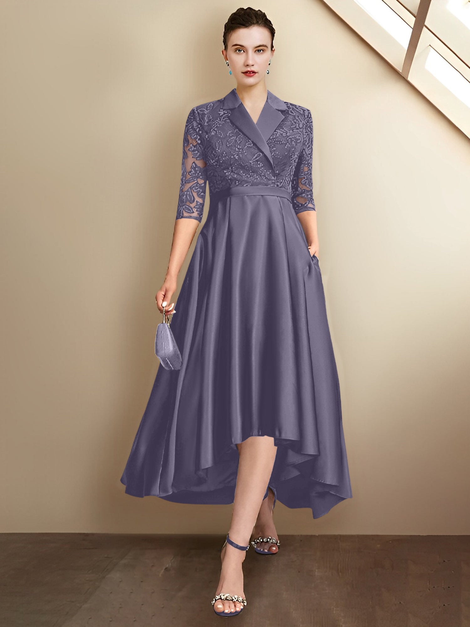 Sheath/Column V-Neck Tea-Length Mother of the Bride Dresses